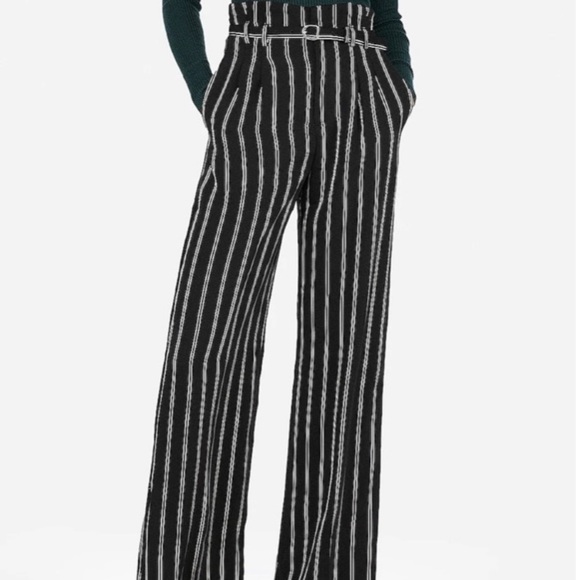 High Waisted Striped Belted Wide Leg Pant size 12 NWT Express Bootcut trousers - Picture 2 of 4